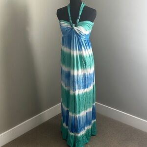 Victoria's Secret Teal, Aqua & Blue Tie-Dye Strapless Halter Maxi